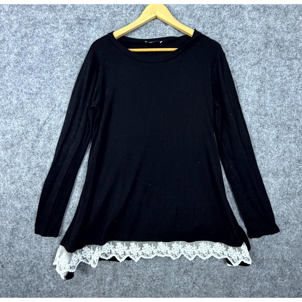 Wekili Tunic Top Womens Medium Black Lace Hem Cute Goth Grunge Witchy